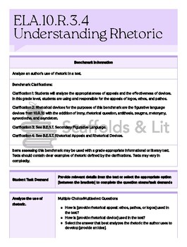 Preview of FL BEST ELA Grade 10 ELA.10.R.3.4 Understanding Rhetoric FAST Question Stems