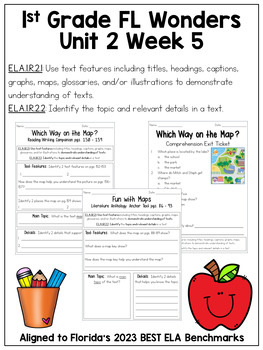 Preview of FL Wonders Unit 2 Week 5 Comprehension Qs / Main Topic / Text Features G.O.