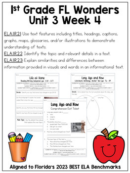 Preview of FL Wonders Unit 3 Week 4 Comprehension Qs / Main Topic / Text Features G.O.