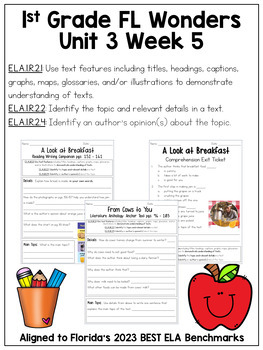 Preview of FL Wonders Unit 3 Week 5 Comp Qs / Main Topic / Text Features / Author's Opinion