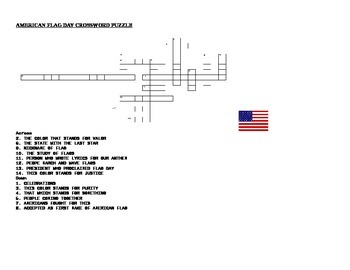 Preview of FLAG DAY CROSSWORD PUZZLE WITH ANSWER KEY
