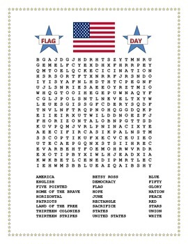 Preview of FLAG DAY- Word Search and Double Puzzle with Hidden Message