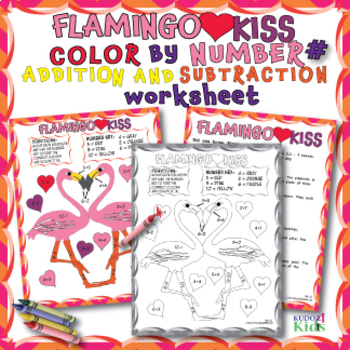 Preview of ➕➖FLAMINGO KISS❤️COLOR BY NUMBER FOR ADDITION AND SUBTRACTION