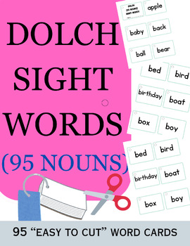 Preview of FLASH CARDS: Dolch Nouns  Sight Words - Easy-to-Cut Word Cards
