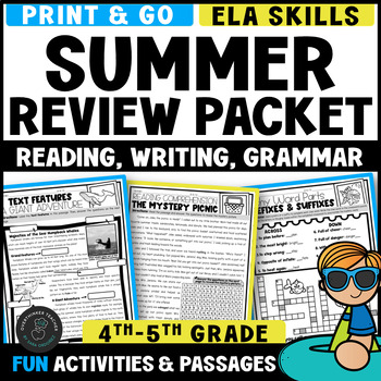 Preview of 4th 5th Grade Summer Review Packet ELA Activities & Reading Comprehension