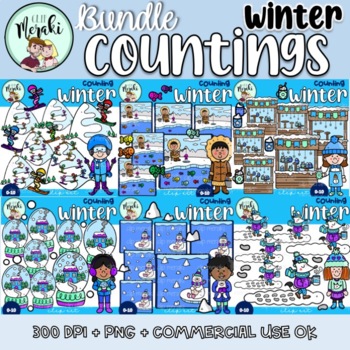 Preview of FLASH DEAL!  WINTER Counting Clipart GROWING BUNDLE. Invierno contando.