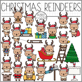 Preview of Christmas Reindeers Clipart by Bunny On A Cloud