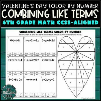 Preview of Combining Like Terms Color By Number | 6th Grade Math CCSS Aligned