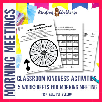 Preview of Back to School Printable Morning Meeting Activities with Acts of Kindness Wheel