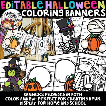 Preview of Editable Halloween Coloring Banners {Editable Banners}