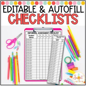 Preview of Editable and Autofill Student Checklists