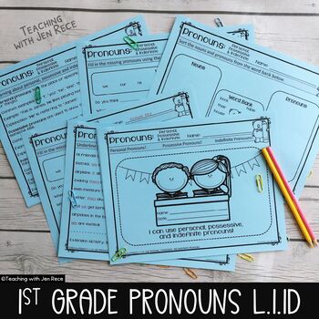 Preview of First Grade Personal, Possessive & Indefinite Pronouns L.1.1D w/ Easel Activity