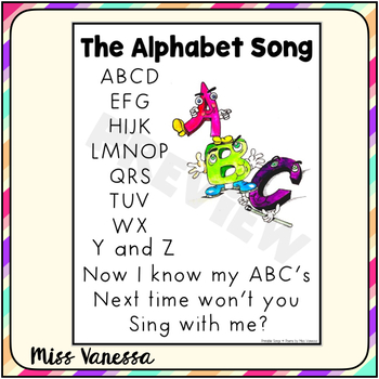 The Alphabet Song Lyrics By Miss Vanessa Teachers Pay Teachers