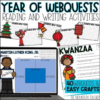 Preview of 40 Holiday Non Fiction Reading Comprehension Webquests and Weekly Writing Crafts