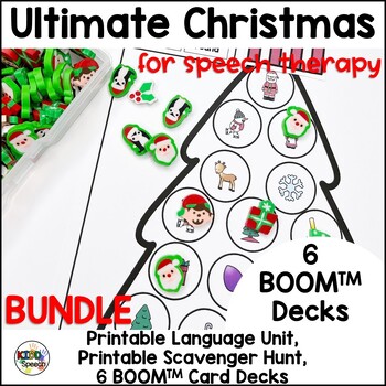 Preview of Preschool Speech Therapy Christmas BOOM Cards Printable Activities