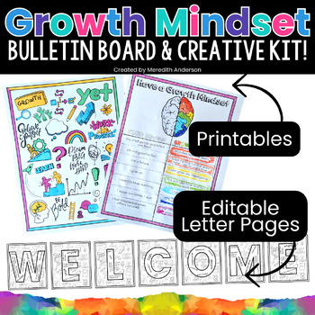 Preview of Growth Mindset Bulletin Board, Worksheets Activity 