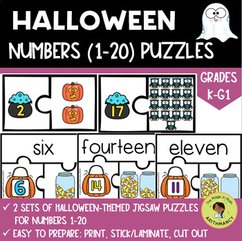Preview of FLASH SALE! HALLOWEEN MATH PUZZLES FOR NUMBERS 1-20 MATH CENTER ACTIVITY