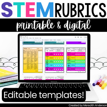 Preview of STEM Rubrics Editable Printable Digital Sticky Note Engineering Design Process