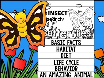 Preview of FLIP BOOK SET : Butterflies - Insects : Research, Report, Bugs, Life Cycle