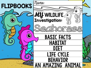 Preview of FLIPBOOK Set : Seahorses - Sea Ocean Animals : Research, Report, Animal