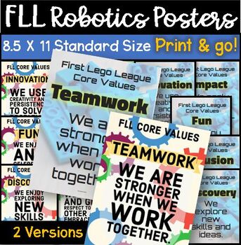 Preview of FLL First Lego League Core Values Robotics Team Posters Bulletin Board Decor