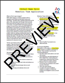 Preview of FLL (First Lego League) Robotics Team Application Form