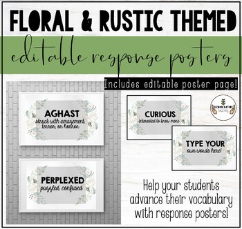 Preview of FLORAL & RUSTIC THEMED CLASSROOM DECOR: READER RESPONSE POSTERS