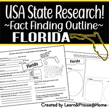 Preview of FLORIDA State Research Report: Brainstorm & Fact Page Outline | SOCIAL STUDIES