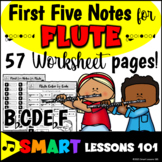 FLUTE First Five Notes WORKSHEETS Beginner Band Music Acti