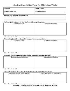Preview of FM Student Observation Forms and Environmental Observation Forms
