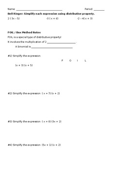 Preview of FOIL / Box Method Notes (SMART Board and Word)