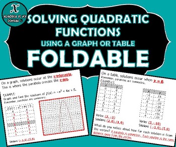 Preview of FOLDABLE - Solving Quadratic Functions Using Graph or Table