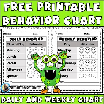 Preview of Free Smiley Face Behavior Chart for Individual Log Weekly Daily Tracker