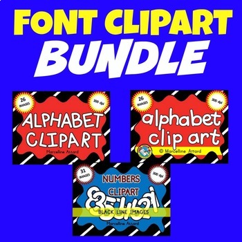 ALPHABET LETTERS CLIPART NUMBERS BLACK & WHITE UPPERCASE LOWERCASE NUMERALS