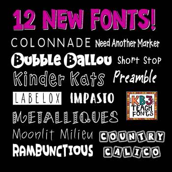 Preview of FONTS:  KB3 MINI BUNDLE 12-Font Set (Personal and Commercial Use: K26 Series)