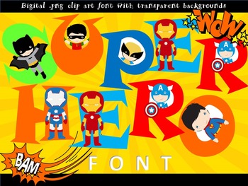 Preview of FONTS - SUPER HERO lettering and number set! - Personal & Commercial use