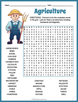 Preview of FOOD & AGRICULTURE Word Search Puzzle Worksheet Activity