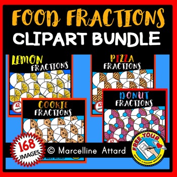 Preview of FOOD FRACTIONS MATH CLIPART BUNDLE GEOMETRY LEMON PIZZA COOKIE DONUT