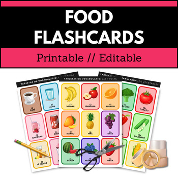 Preview of FOOD Flashcards Set - Fruits, meats, beverages, and more!