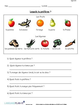 FOODS AND MEALTAKING ACTIVITIES, VERBS (FRENCH) by Language Plan It