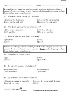 Preview of FOODS AND MEALTAKING UNIT TEST (FRENCH)