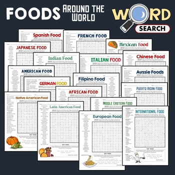 Preview of CULTURE, FOODS AROUND THE WORLD Word Search Puzzle Activity Worksheets Bundle