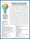 FOODS OF HAWAII Word Search Puzzle Worksheet Activity
