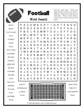 FOOTBALL Word Search Puzzle Handout Fun Activity by Words Are Fun