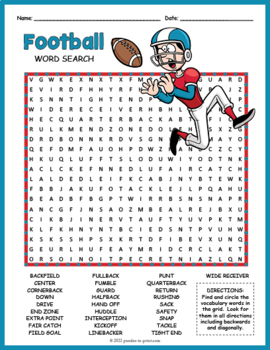 Preview of FOOTBALL Vocabulary Word Search Puzzle Worksheet Activity