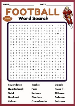 Preview of FOOTBALL Word search puzzle worksheet activity