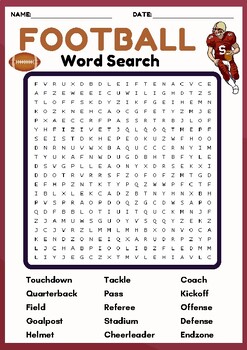 FOOTBALL Word search puzzle worksheet activity by PUZZLES FOR YOU