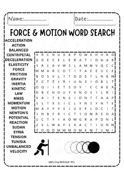 Preview of FORCE & MOTION Word Search Puzzle Worksheet Activity