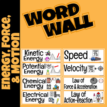 Preview of FORCE & MOTION Word Wall Vocabulary Cards