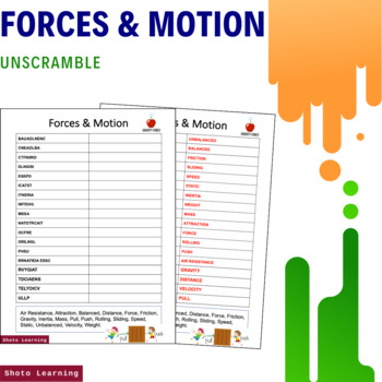Preview of FORCES AND MOTION SCIENCE ACTIVITY - SCRAMBLE WORDS UNSCRAMBLE VOCABULARY WORD